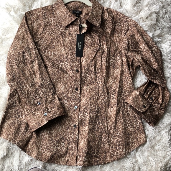 Talbots Ladies Animal print button down shirt Size 16 petite - Picture 3 of 8